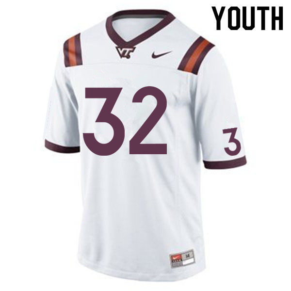 Youth #32 Hunter Green Virginia Tech Hokies College Football Jerseys Sale-White - Click Image to Close